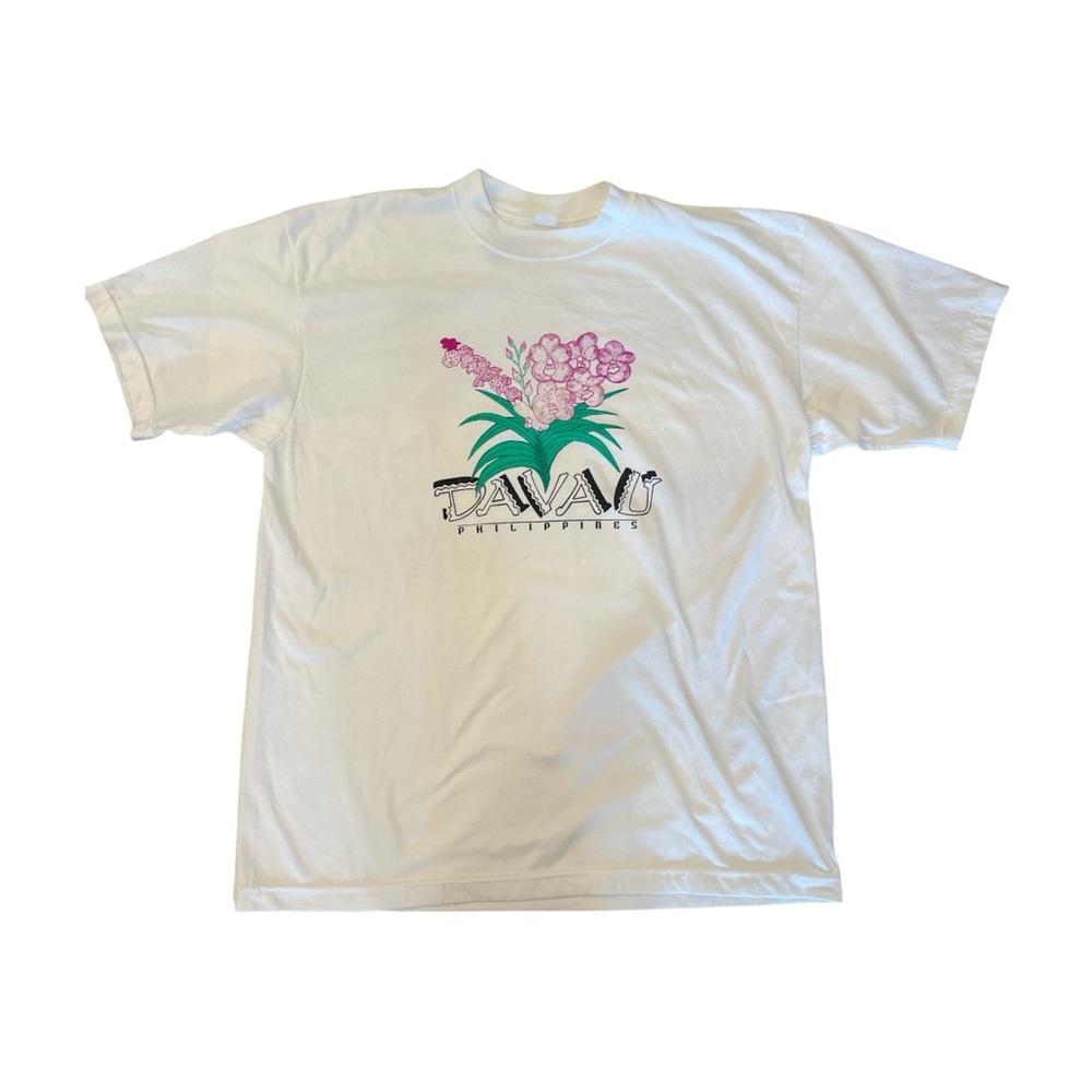 Davau Philippines Vintage White Shirt with Flowers Streetwear